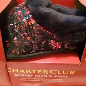 Charter Club Glitter Red/ Black Glitter Slippers